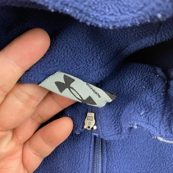 Under ARMOUR UA Fleece Sweater Men Small S Navy Blue Gray 1/4 Zip Pull Over Logo - Picture 4 of 11